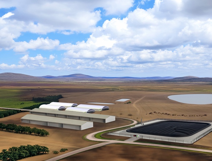 Artist impression of the covered anaerobic lagoon over the effluent pond at the Wasleys piggery